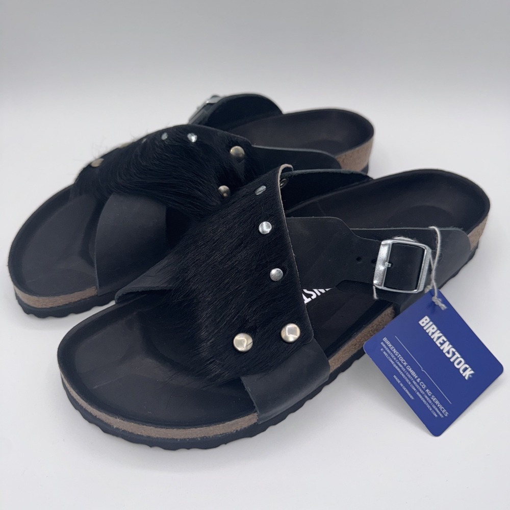 Birkenstock Guam Fur Sandals‎ Men's Size 10 EU 43 Black Leather